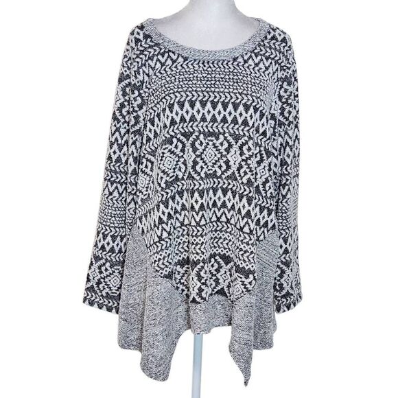 One World Black and White Knit Top Size XL Aztec Knit Top - Picture 1 of 9